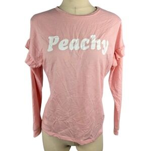 Pretty Rebellious Juniors' Peachy Graphic Ruffled Top Size S Pink